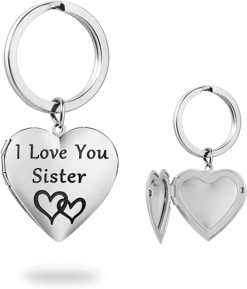 PHOCKSIN Silver Heart Locket Keychains for Women Gold Photo Locket Key chain that Hold Pictures New Years Gifts for Women - Image 1